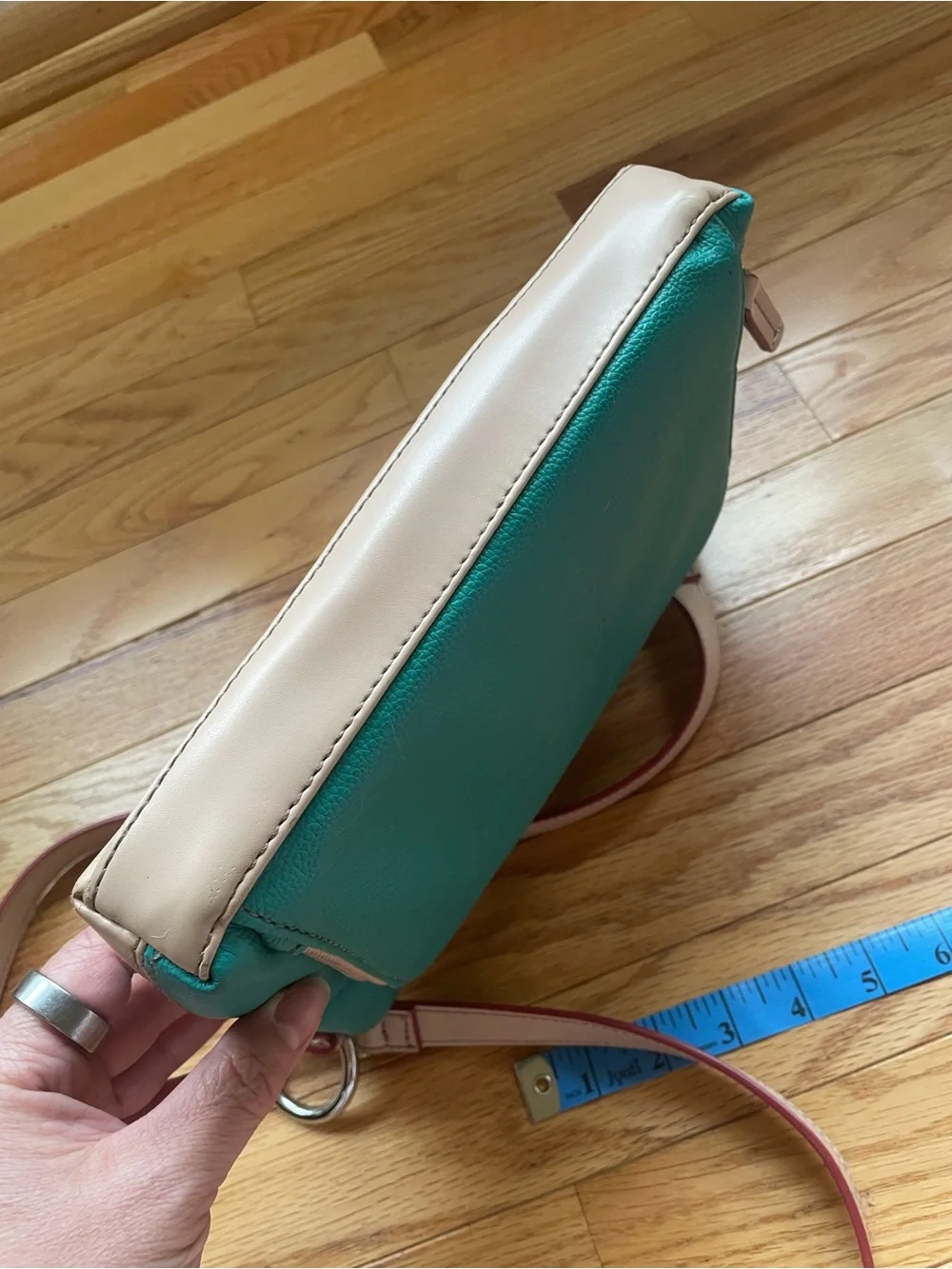 Tignanello Teal and Beige Leather Crossbody Bag